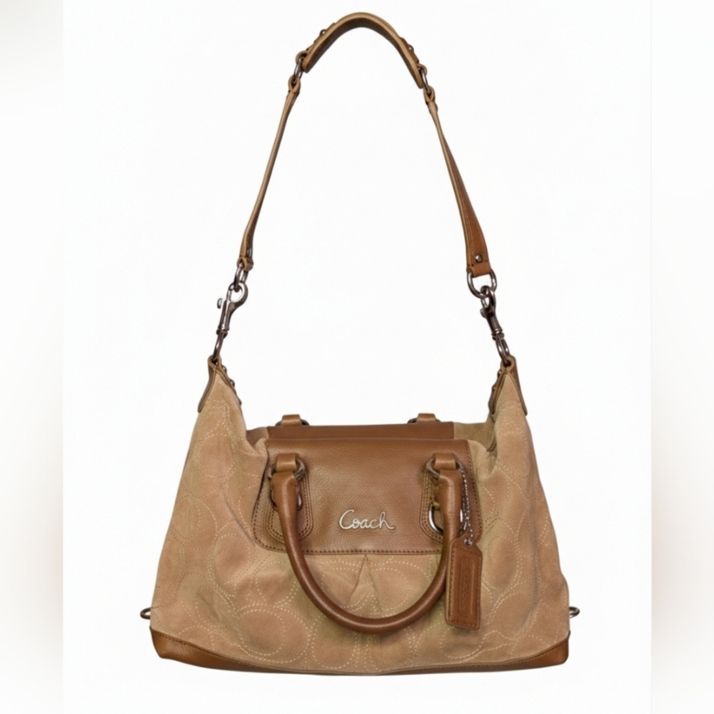 Coach Ashley Tan Leather & Suede Two-Way Satchel - EUC!